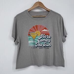 NWT Lucky Brand Here Comes The Sun Graphic Tee Gray Retro Cocktail Sunset Size M
